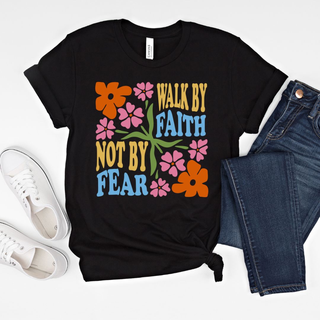 Walk by faith retro flower tee