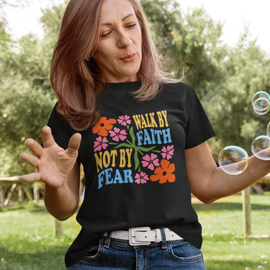 Walk by faith retro flower tee