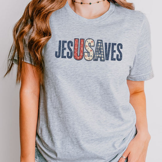 Jesus Saves Faux Embroidery Tee