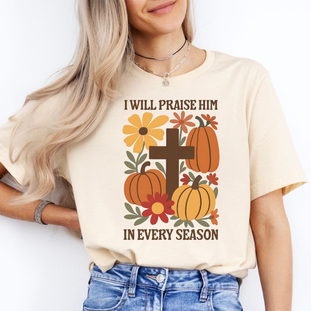 Praise Him in Every Season Tee (Floral Cross)