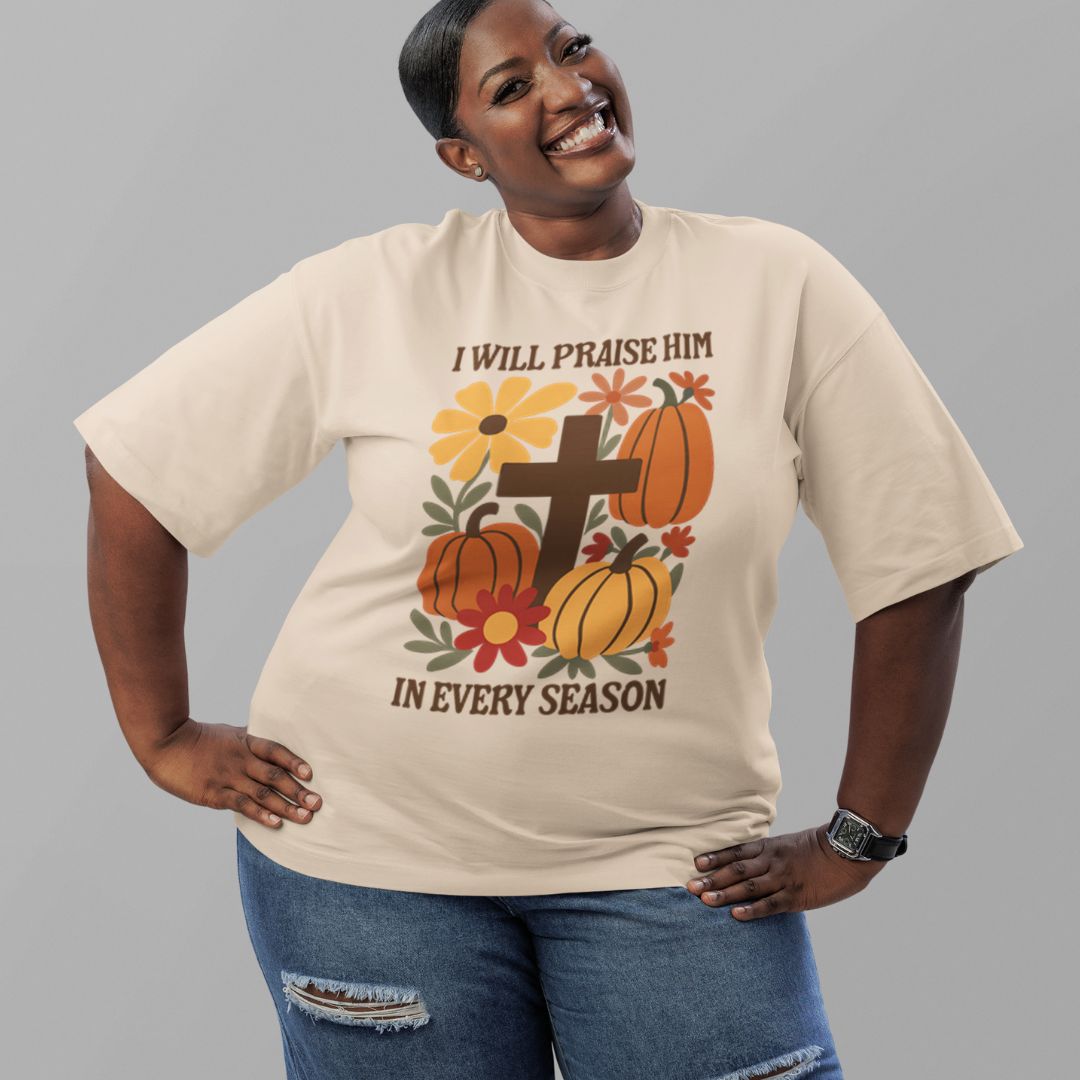 Praise Him in Every Season Tee (Floral Cross)