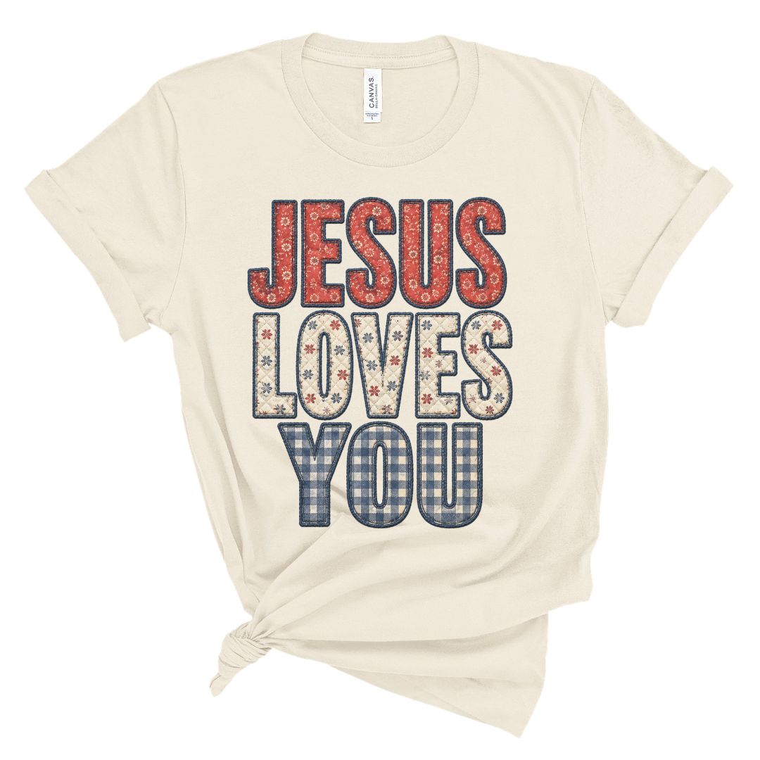 Jesus Loves You Faux Embroidery Tee