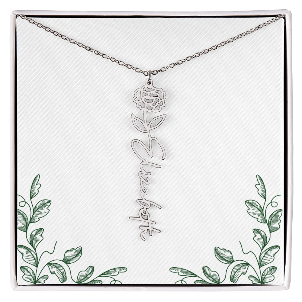 Personalized Birth Flower Name Necklace