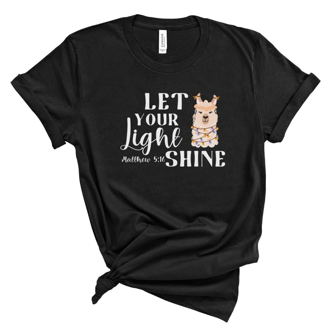 Christian Christmas Shirt for Women – Let Your Light Shine Tee Llama ...