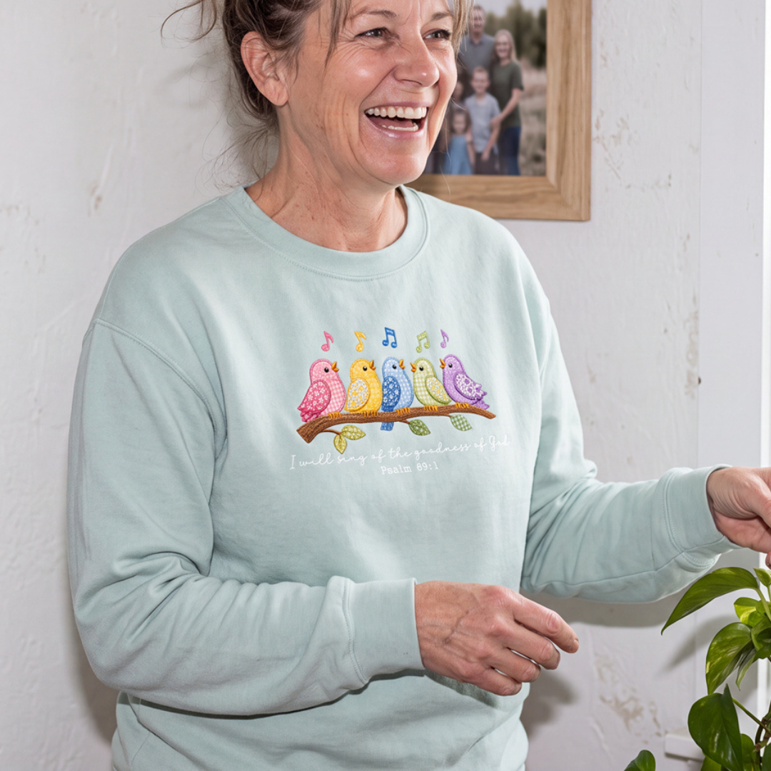 Sing of the Goodness of God Quilt Birds Sweatshirt