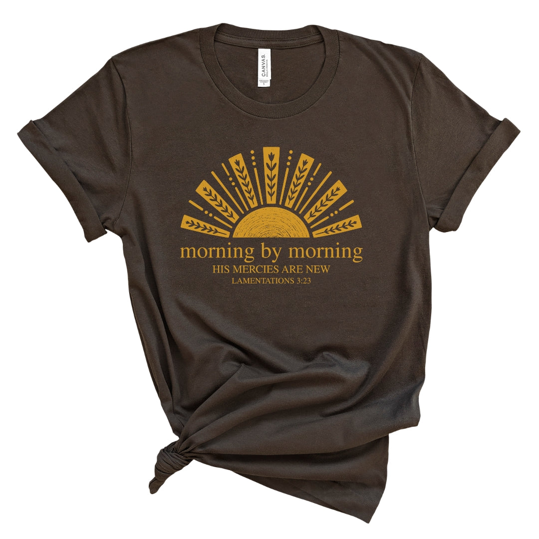 A Christian sunrise tee inspired by Lamentations 3:23. A reminder of God’s new mercies for mornings that need a fresh start.