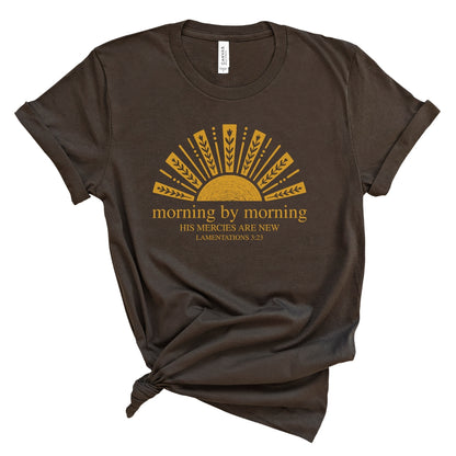 A Christian sunrise tee inspired by Lamentations 3:23. A reminder of God’s new mercies for mornings that need a fresh start.