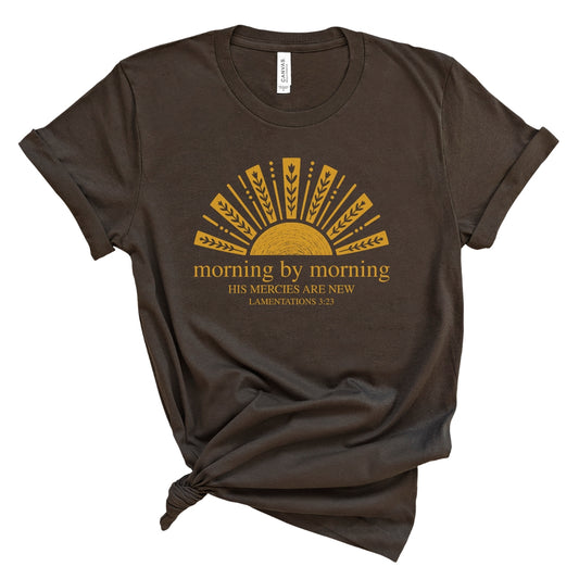 A Christian sunrise tee inspired by Lamentations 3:23. A reminder of God’s new mercies for mornings that need a fresh start.