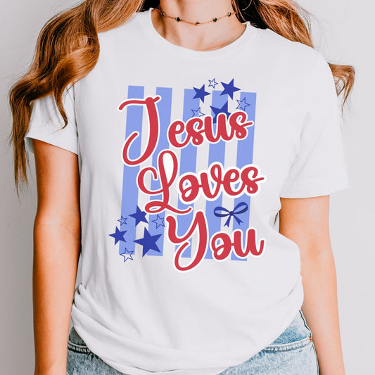 Jesus Loves You Patriotic Stripe Tee