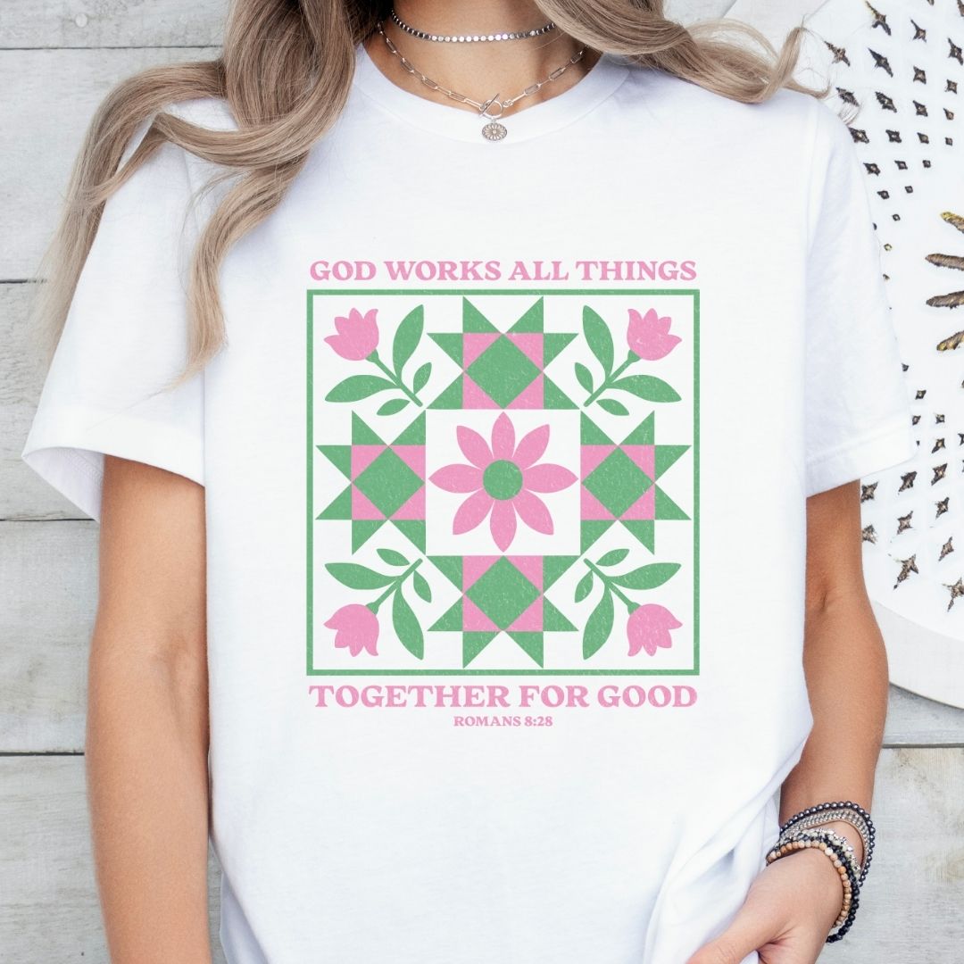 God Works All Things Quilt Tee