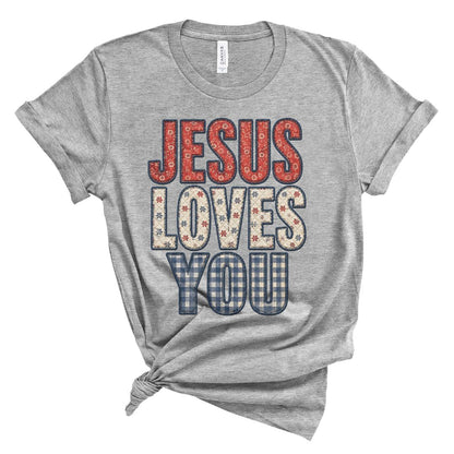 Jesus Loves You Faux Embroidery Tee