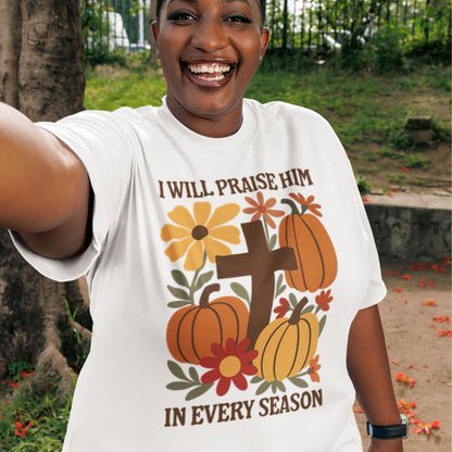 Praise Him in Every Season Tee (Floral Cross)