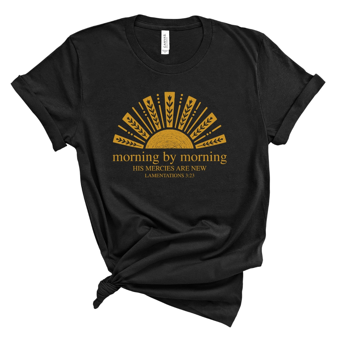 A Christian sunrise tee inspired by Lamentations 3:23. A reminder of God’s new mercies for mornings that need a fresh start.