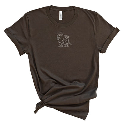 Minimalist Christian shirt with lion and lamb line art, symbol of Jesus’ strength and gentleness.
