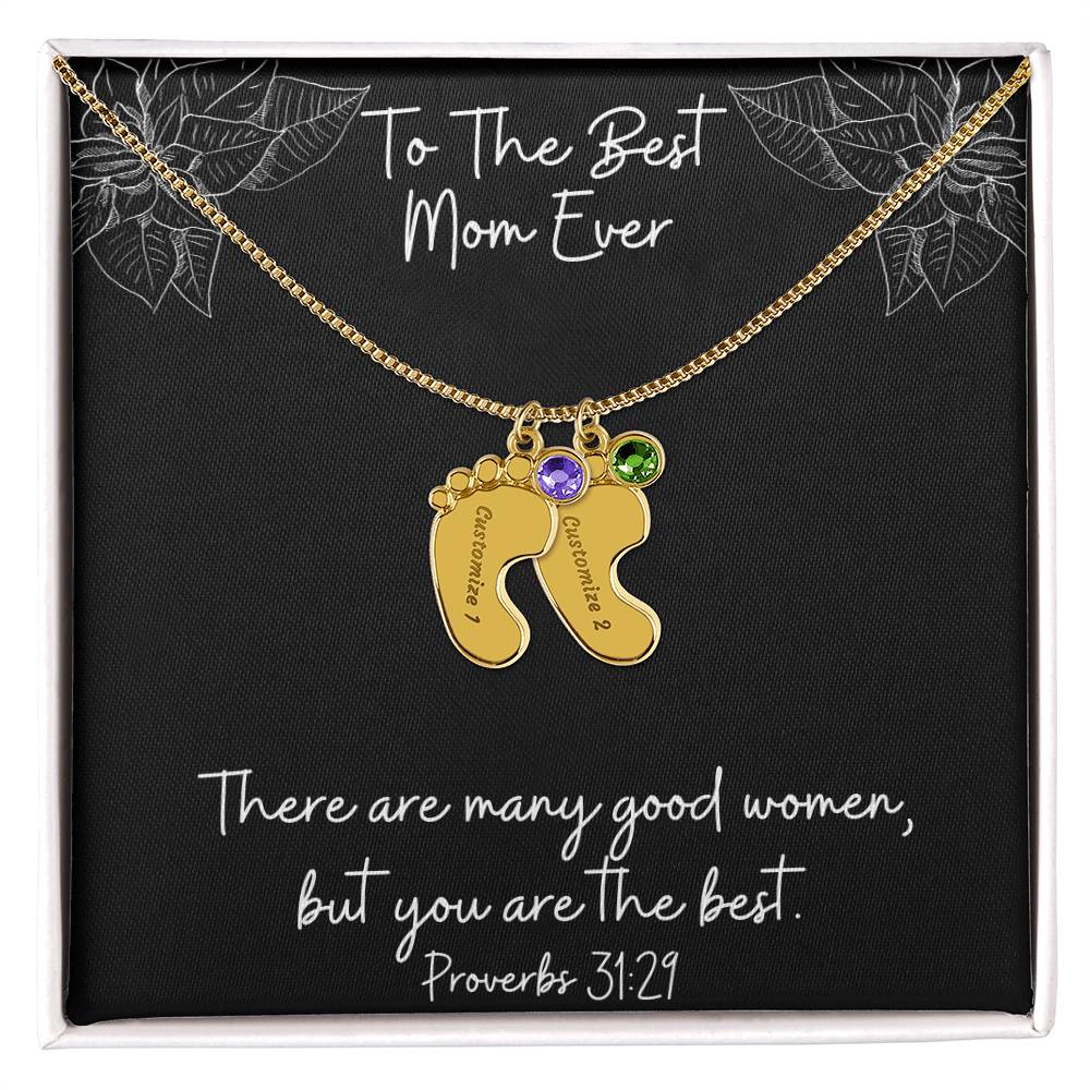 Engraved Baby Feet Necklace with Birthstones