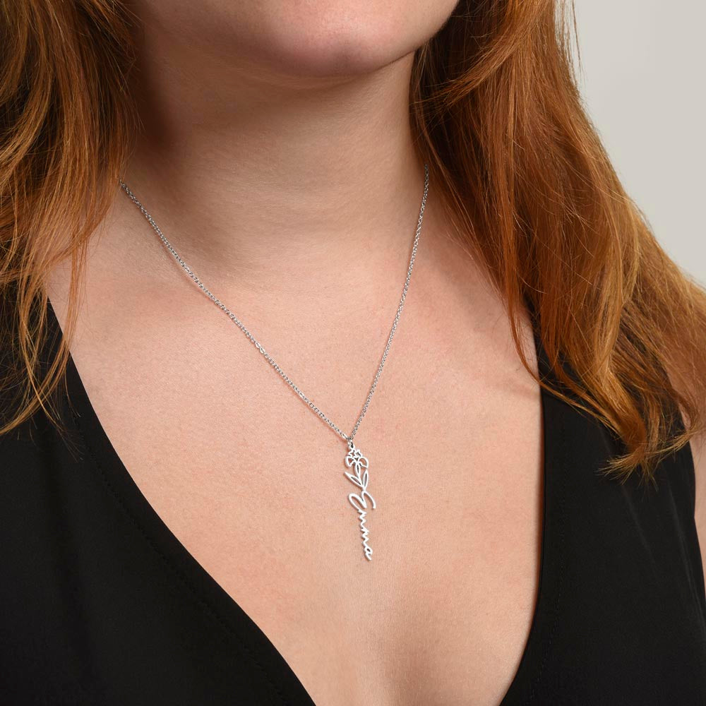 Personalized Birth Flower Name Necklace