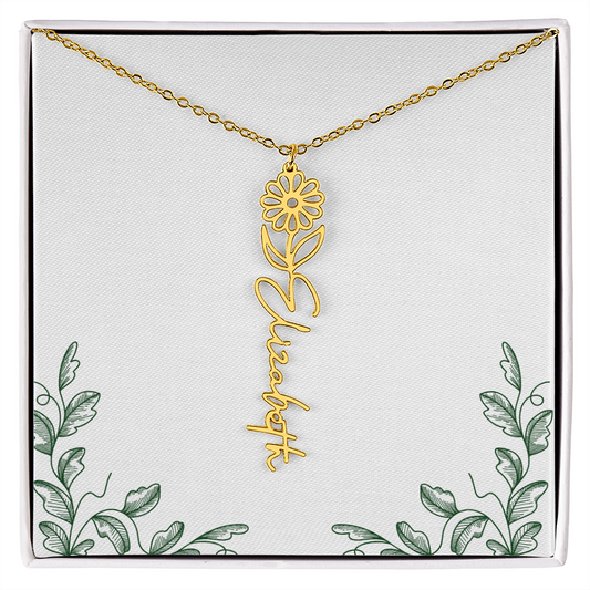 Personalized Birth Flower Name Necklace