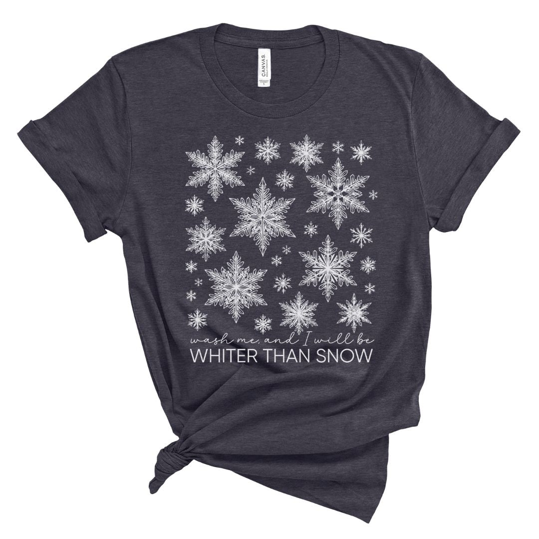 Christian t-shirt for women with white snowflake design and text on a white background and pslam 51