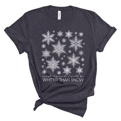 Christian t-shirt for women with white snowflake design and text on a white background and pslam 51