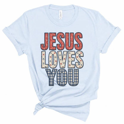 Jesus Loves You Faux Embroidery Tee