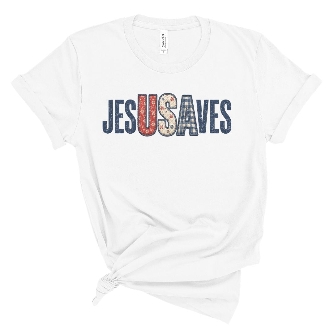 Jesus Saves Faux Embroidery Tee