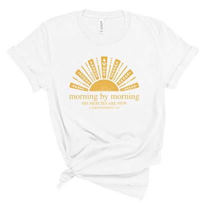 A Christian sunrise tee inspired by Lamentations 3:23. A reminder of God’s new mercies for mornings that need a fresh start.